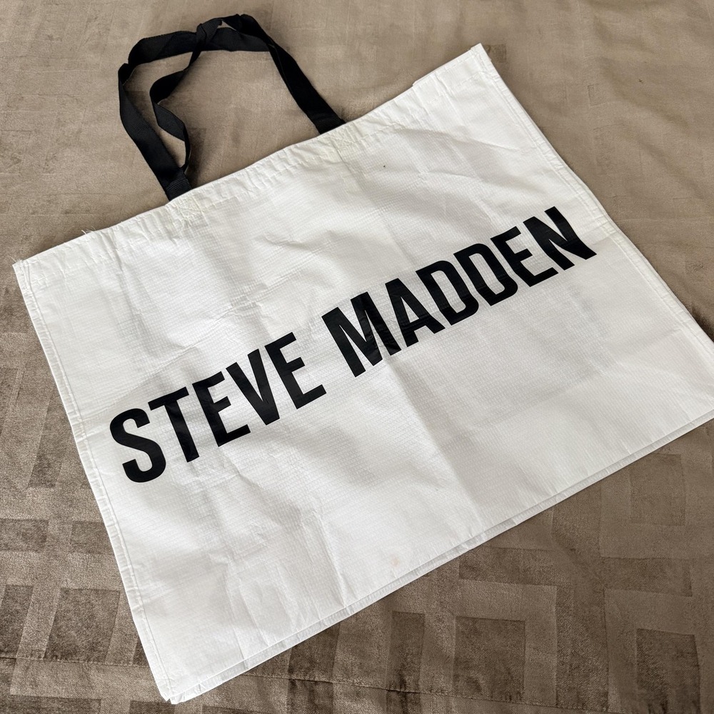 Steve Madden Tote Bag Womens XL White Logo Reusable Recycled Shopper Carryall